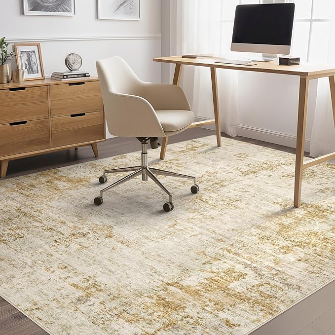 10x12 Area Rug Living Room Rugs - Washable Neutral Modern Abstract Soft Thin Large Rug Indoor Floor No Slip Rug Carpet for Bedroom Under Dining Table Home Office Decor - Golden Brown