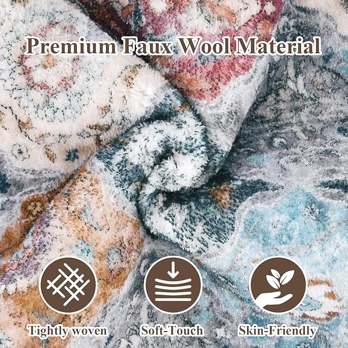 HEBE Hallway Runner Rug 2'8"x8' Washable Vintage Distressed Area Rugs Non Slip Laundry Rug Runner Boho Floor Carpet Runners for Hallways Entryway Laundry Room Kitchen Bathroom