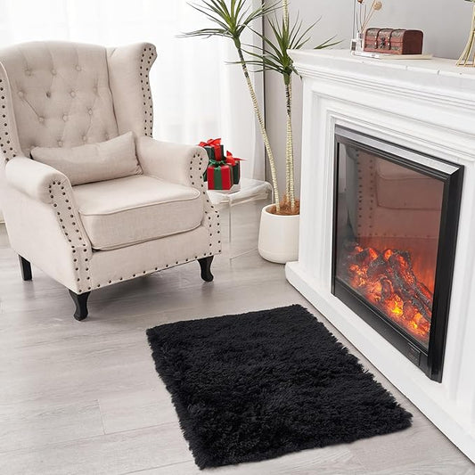 2×3 Small Rugs for Bedroom, Super Soft Living Room Shaggy Non-Slip Fluffy Furry Rug, Indoor Black Floors Carpet, for Kids Girls Boys Room, Dorm Nursery RoomsHome Decor Aesthetic