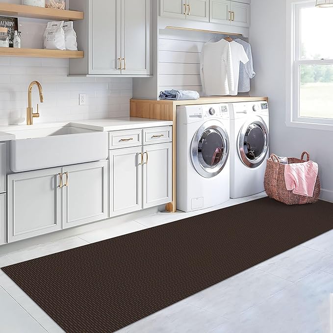 KOZYFLY Washable Runner Rug 3x12 ft Hallway Kitchen Runner Rugs with Rubber Backing Bobo Non Slip Entryway Runner Indoor, Long Carpet Runners for Hall Kitchen Entryway, Coffee/Brown