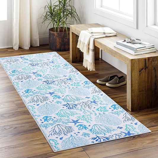 Carvapet Sea Floor Rug Runners 2x6 Washable Non-Slip Hallways Long Rug with Rubber Backing Ultra Soft Bathroom Indoor Carpet Runner Rugs for Entrance Laundry Living Room Bedroom