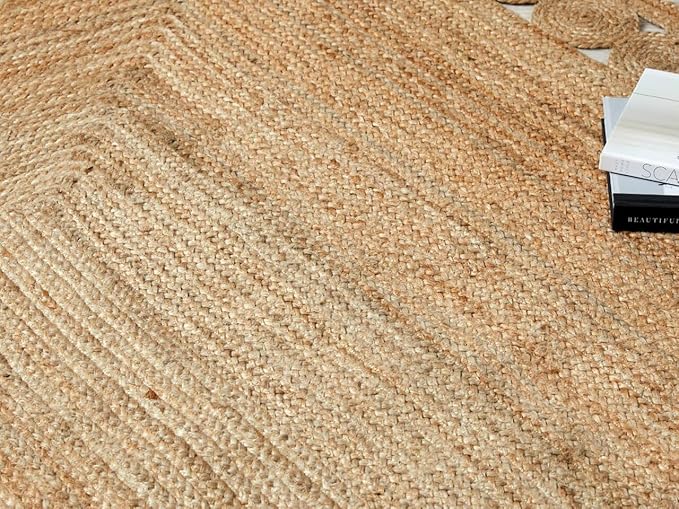 GRUHUM Jute Area Rug 8'x10'ft Scalloped Natural Fibre Handwoven Boho Farmhouse Vintage Soft Braided Rustic Vintage Large Rugs for Living Room Indoor Kitchen Bedroom Hallways Enterways 8x10ft