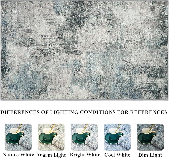 Washable Abstract Area Rug 3x5 - Rugs for Living Room Large Non Slip Indoor Entryway Rubber Backing Carpet Bedroom Kitchen Distressed Stain Resistant Floor Decor Mat Machine Washable 3x5 Blue