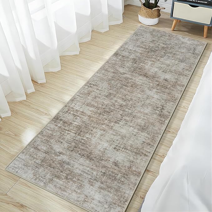 2'6''x8' Runner Rugs Washable Rug: Modern Abstract Living Room Rug Soft Anti-Skid Thin Carpet Indoor Floor Non-Shedding Carpets for Bedroom Dining Room Farmhouse Nursery Home Office Brown Black