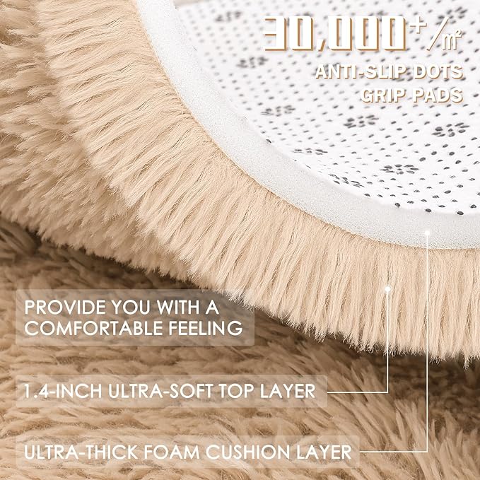 OLANLY Area Rugs for Living Room Bedroom, Machine Washable 4x5.9 Feet Soft Fluffy Shaggy Bedside Rug, Indoor Floor Carpet for Kids Girls and Boys, Dorms, Nursery Rooms, Home Decor Aesthetic, Beige