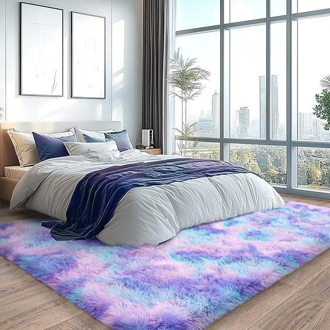 Upgrade Non-Slip Plush Rugs Fluffy Area Rugs for Living Room, Soft Shaggy Carpets for Living Room, Perfect Decor for Modern Home Rainbow 6x9 Feet