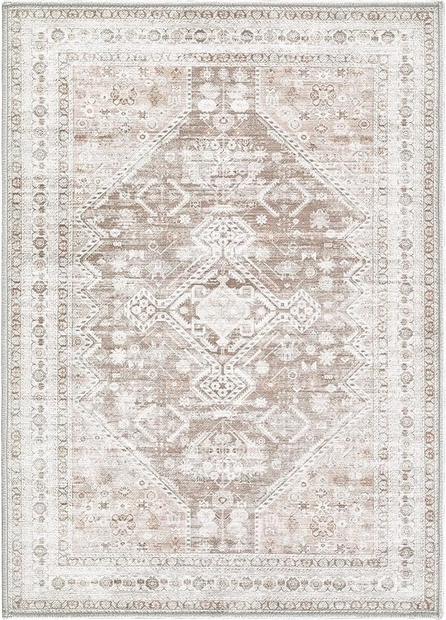 Zomfy Area Rug Vintage 2x3 Entryway Rugs: Small Washable Indoor Rug Traditional Oriental Medallion Rug for Bedroom Dining Table Kitchen Hallway(Beige, 2'x3')