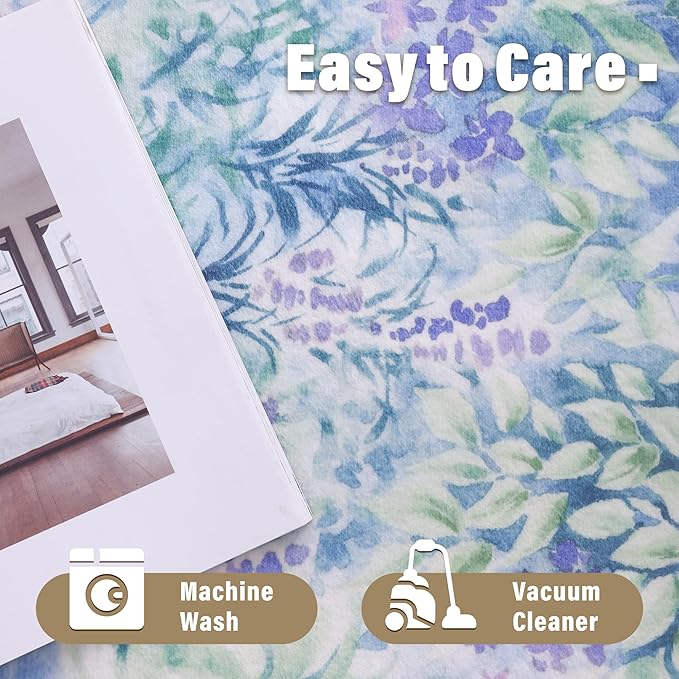 Carvapet Rugs for Hallway Laundry Bedroom, Modern Floral Low Pile Long Carpet with Rubber Backing, Foldable, Non Slip Machine Washable (6 x 2 Feet Rectangular, Dream Garden Runner Rug)
