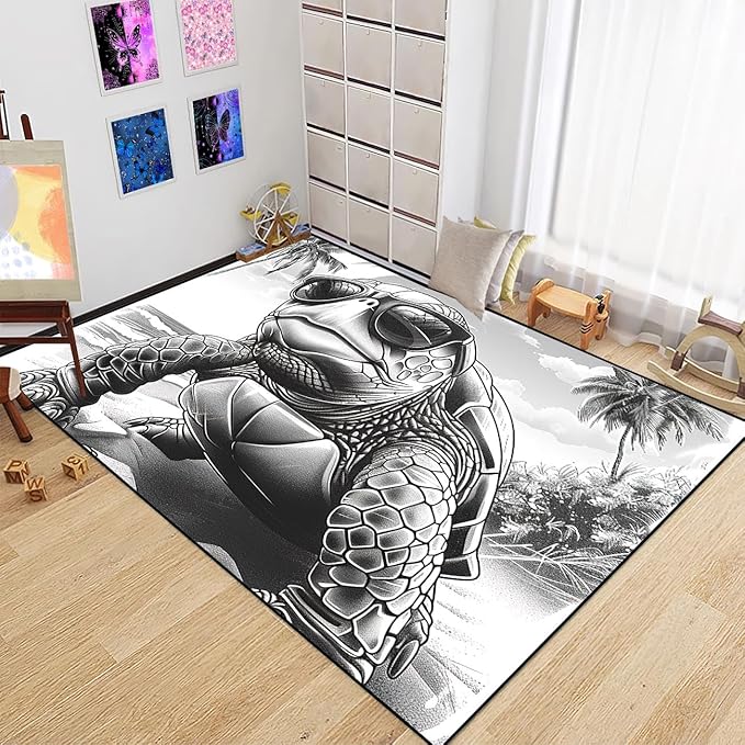 Sea Turtle Area Rug - Sea Turtle Rug for Bedroom Ocean Theme Rugs Coastal Rugs for Bedroom Ocean Animal Room Decor, 70 x 55 Inches
