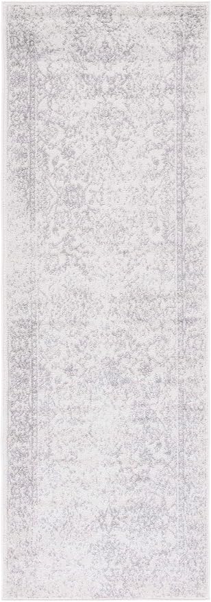 SAFAVIEH Adirondack Collection Runner Rug - 2'6" x 20', Ivory & Silver, Oriental Distressed Design, Non-Shedding & Easy Care, Ideal for High Traffic Areas in Living Room, Bedroom (ADR109C)