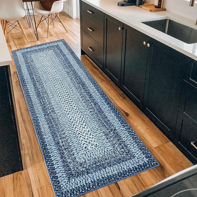 Printed Runner Rugs for Hallway 2x10 Washable Kitchen Rugs Non Slip Modern Farmhouse Soft Hallway Runner Contemporary Low Pile Rug for Living Room Bedside Decor Nursery Rug Blue