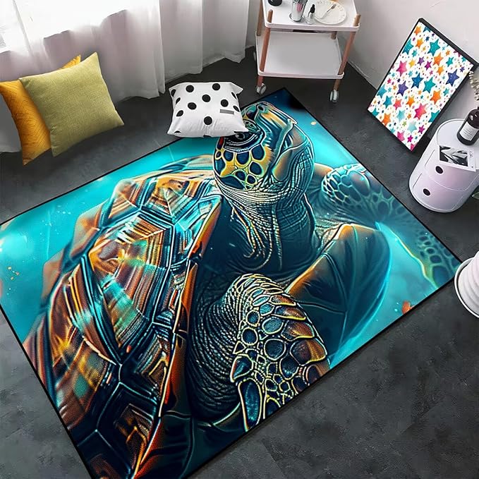 Sea Turtle Rug for Bedroom - Sea Turtle Ocean Animal Prints Carpet Rug for Kids Boys Underwater Ocean Theme Decor, 5x7 Feet