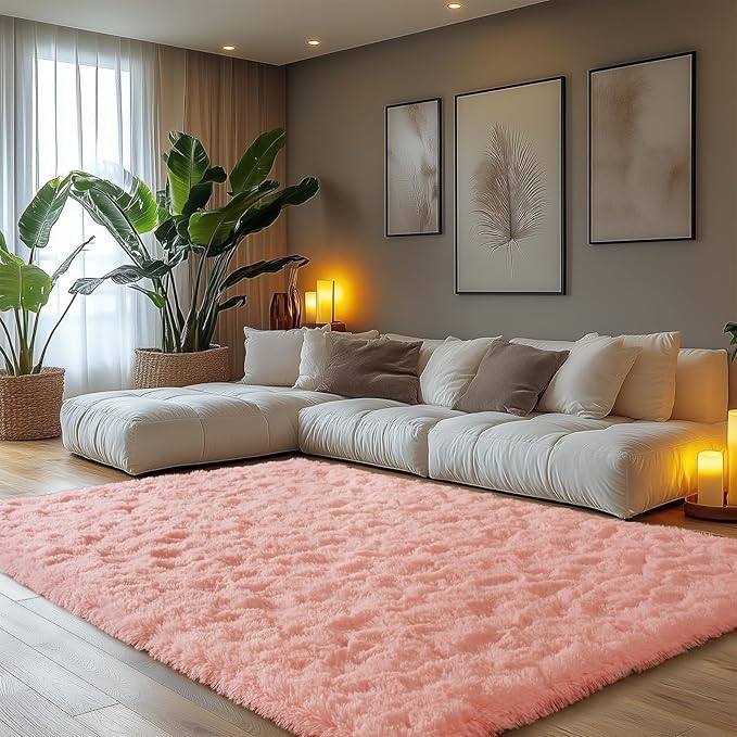 Zentavio Pink Rugs for Girls Room 5x8 Area Rugs for Living Room Cute Carpet for Bedroom Washable Soft Fluffy Shag Aesthetic Plush High Pile Throw Rug for Nursery Kids Room Dorm Room