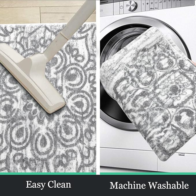 HEBE Hallway Runner Rug 2'x8' Washable Vintage Distressed Area Rugs Non Slip Laundry Rug Runner Boho Floor Carpet Runners for Hallways Entryway Laundry Room Kitchen Bathroom,Grey