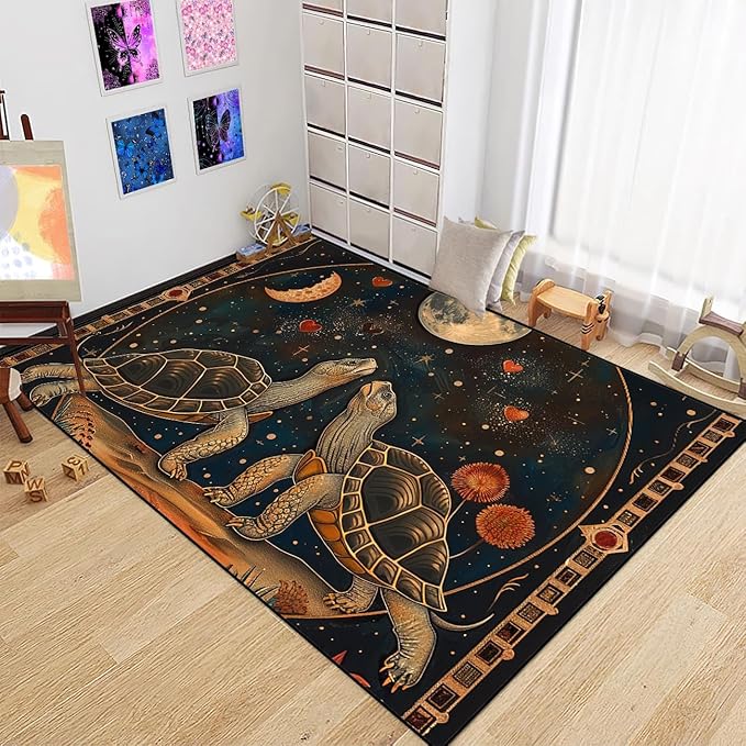 Space Tortoise Area Rug - Moon Tortoise Rug for Kids Boys Tortoises Rugs for Bedroom, 63" L x 47" W