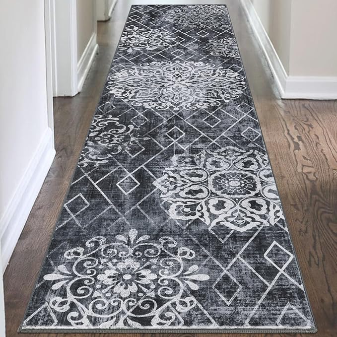 HEBE Hallway Runner Rug 2'8''x12' Washable Vintage Distressed Area Rugs Non Slip Laundry Rug Runner Boho Floor Carpet Runners for Hallways Entryway Laundry Room Kitchen Bathroom