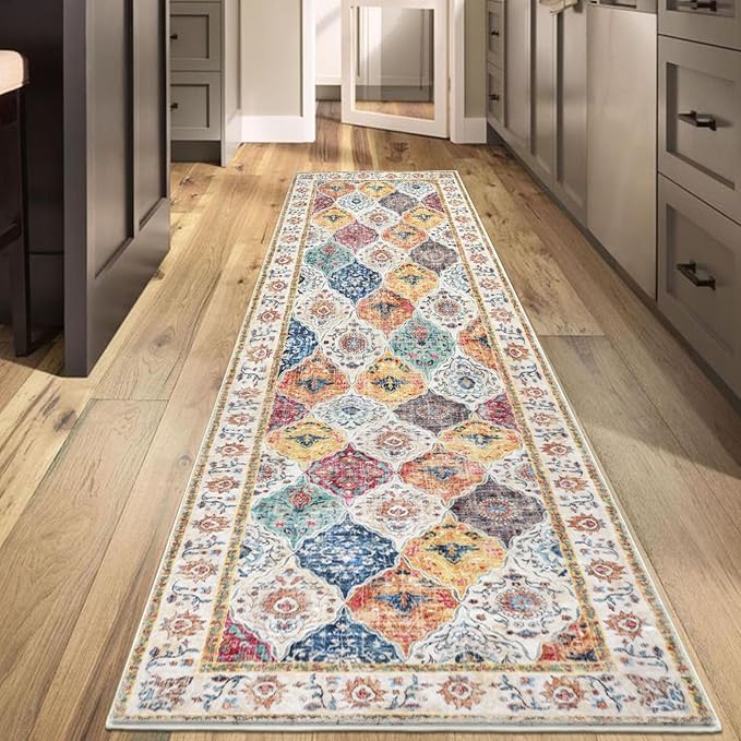 HEBE Hallway Runner Rug 2'8''x8' Washable Vintage Distressed Area Rugs Non Slip Laundry Rug Runner Boho Floor Carpet Runners for Hallways Entryway Laundry Room Kitchen Bathroom