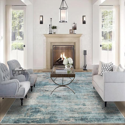10x14 Area Rugs for Living Room: Large Machine Washable Area Rug with Non Slip Backing Non Shedding Abstract Stain Resistant Carpet for Bedroom Dining Room Nursery Home Office - Green