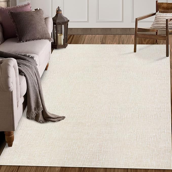 Bedroom Area Rug 4x6 Modern Abstract Area Rug Stain Resistant Small Living Room Rug Contemporary Dining Room Rug Non-Slip Solid Rug Aesthetic Accent Floor Carpet for Kitchen Office, Cream
