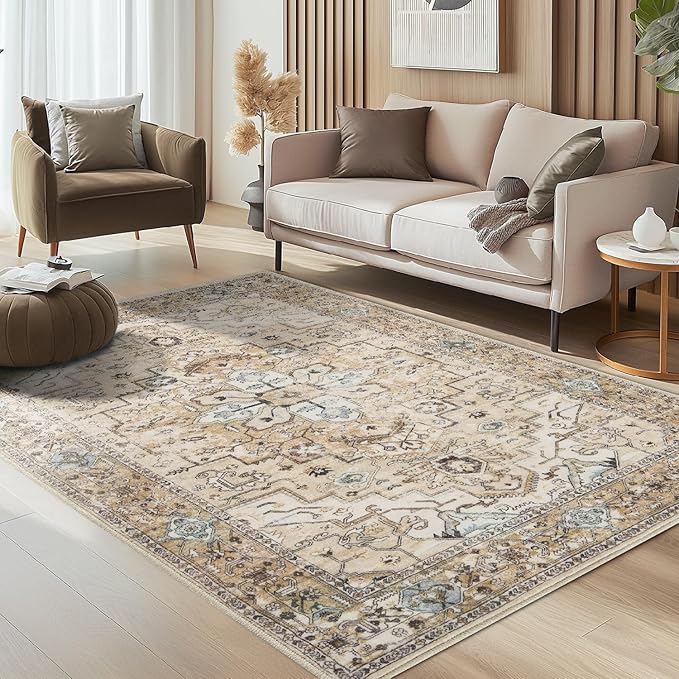 jinchan Runner Rug 2x6 Washable Kitchen Rug Hallway Rug Vintage Retro Accent Non-Slip Throw Rug for Living Room Bedroom Laundry Room Indoor Home Decor Taupe