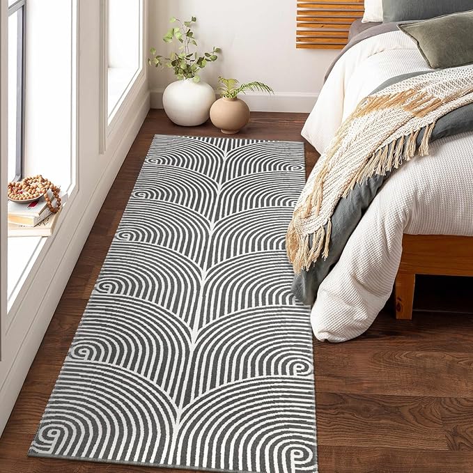 Tiffasea Washable Runner Rug 2'x6', Hallway Runner Gray Kitchen Rugs Cotton Woven Entryway Rug Laundry Room Indoor Outdoor Carpet for Bedroom/Bathroom/Living Room