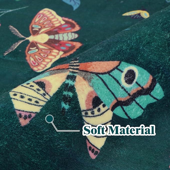 ASPMIZ Insect Area Rug 3X5, Dark Green Bedroom Rug Non Slip, Spring Summer Washable Rug Farmhouse Butterfly Living Room Rugs Low Pile, Soft Faux Wool Throw Carpet for Entryway, Nursery, Dark Green