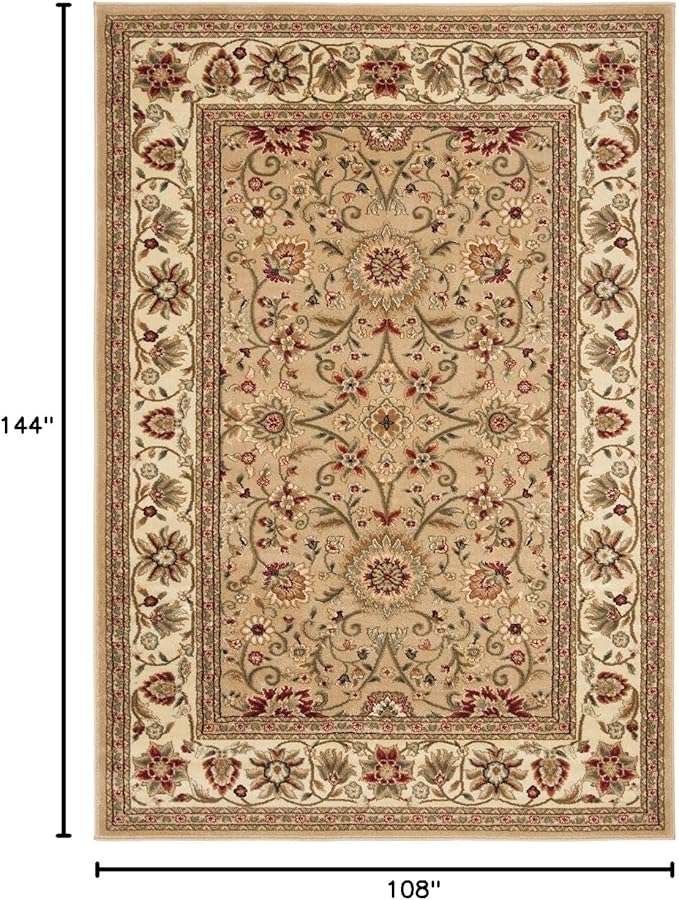 SAFAVIEH Lyndhurst Collection Area Rug - 9' x 12', Beige & Ivory, Traditional Oriental Design, Non-Shedding & Easy Care, Ideal for High Traffic Areas in Living Room, Bedroom (LNH212D)