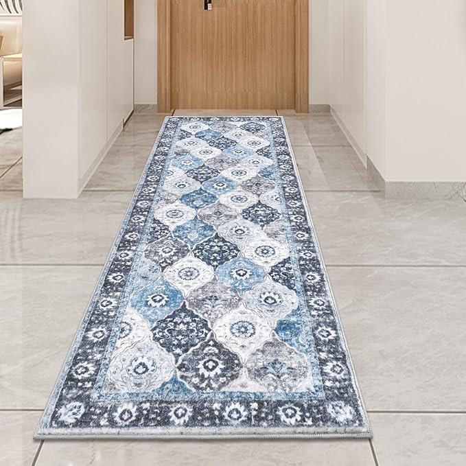HEBE Hallway Runner Rug 2'x6' Washable Vintage Distressed Area Rugs Non Slip Laundry Rug Runner Boho Floor Carpet Runners for Hallways Entryway Laundry Room Kitchen Bathroom