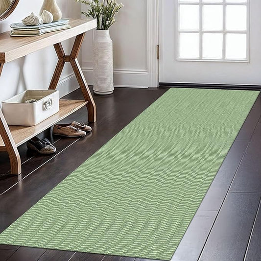 KOZYFLY Washable Runner Rug 2x6 Ft Runners for Hallways Kitchen Runners with Rubber Backing Braided Cotton Entryway Runner Indoor, Carpet for Hallway Kitchen Entryway Bedroom, Sage Green