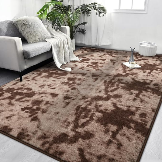 FlyDOIT Large Area Rugs for Living Room Bedroom, 5x8 Ft Tie-Dyed Brown Ultra Soft Comfy Thickened Memory-Foam Indoor Carpets, Cozy Modern Floor Rug for Boys Girls Playroom Dorm Nursery Home Décor
