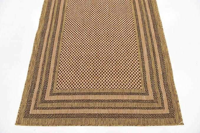 Unique Loom Outdoor Border Collection Area Rug - Multi Border (4' 1" x 6' 1" Rectangle, Light Brown/ Brown)
