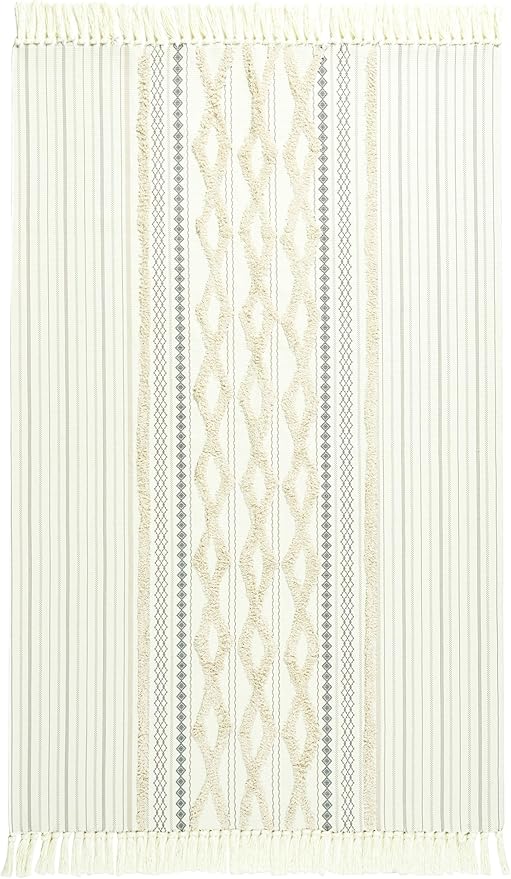Washable Boho Cotton Rug, Modern Farmhouse Tufted 4x6 Area Rugs with Tassels, Cute Bohemian Chic Accent Bedroom Rug Throw Carpet for Dining Living Room Entryway Indoor Kitchen Bedroom Dorm
