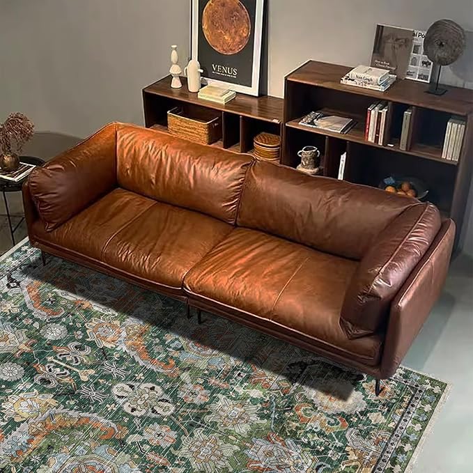 Washable Area Rugs - Perfect for Living Room, Bedroom, Kids Room, Nursery - Stain & Water Resistant Non-Slip, Pet & Child Friendly, Vintage Tribal Area Rugs (Green, 5' x 7')