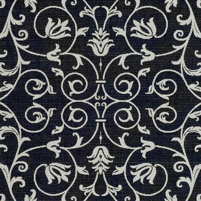 SAFAVIEH Courtyard Collection 6'7" Square Black / Sand CY2098 Scroll Indoor/ Outdoor Splashproof Easy Scrubbing Patio Backyard Mudroom Area Rug