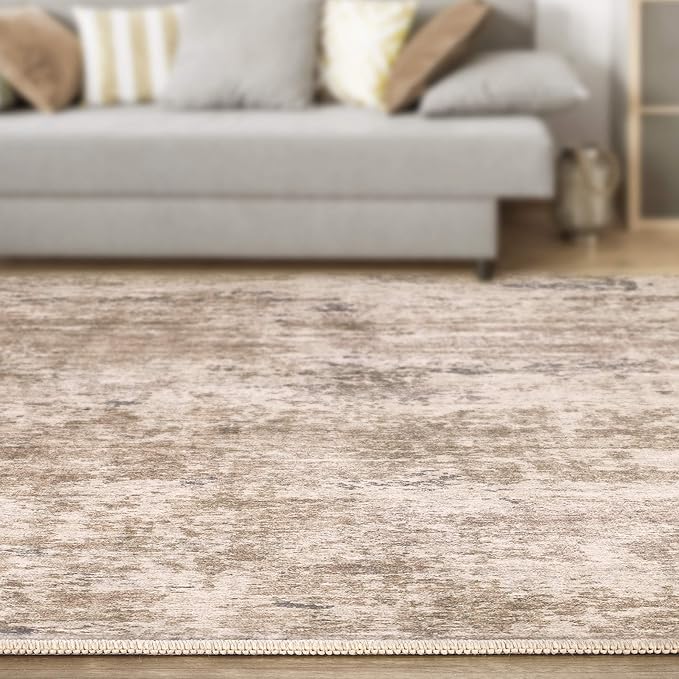 Washable Rug 8x10 Area Rugs for Living Room: Modern Abstract Neutral Soft Large Carpet for Bedroom Dining Room Under Kitchen Table Home Office Decor - Brown