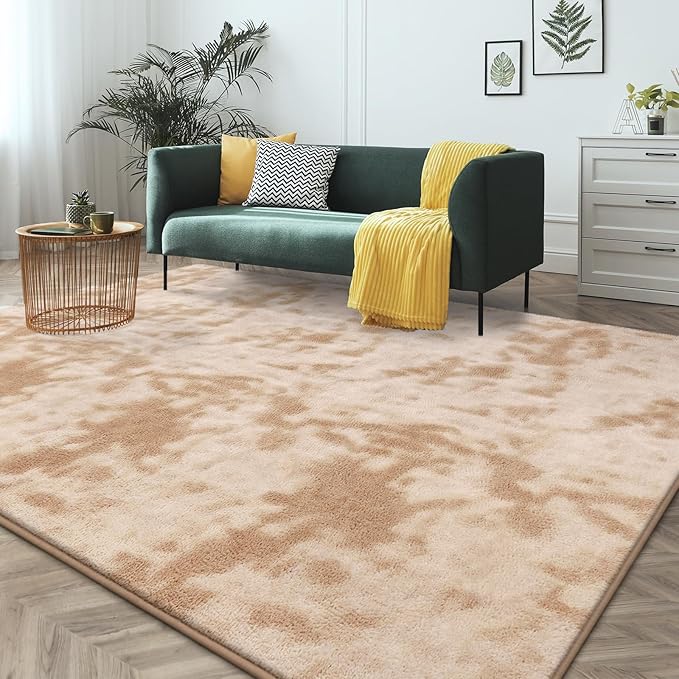 FlyDOIT Large Area Rugs for Living Room Bedroom, 5x8 Ft Tie-Dyed Beige Ultra Soft Comfy Thickened Memory-Foam Indoor Carpets, Cozy Modern Floor Rug for Boys Girls Playroom Dorm Nursery Home Décor