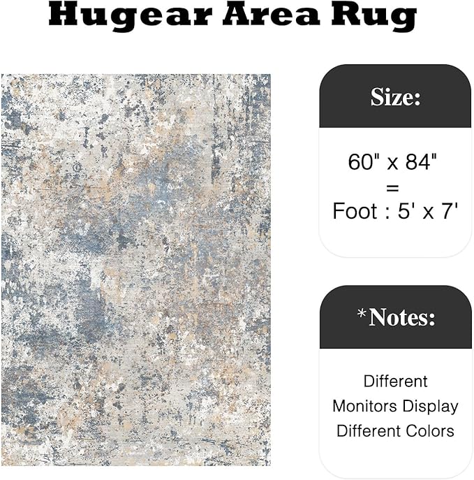 5x7 Washable Rugs Blue Hallway Area Rug Indoor Accent Rug Abstract Low Pile Carpet Distressed Throw Aesthetic Rug Bedroom Living Room Office Dining Room Kitchen Laundry Room Non Slip