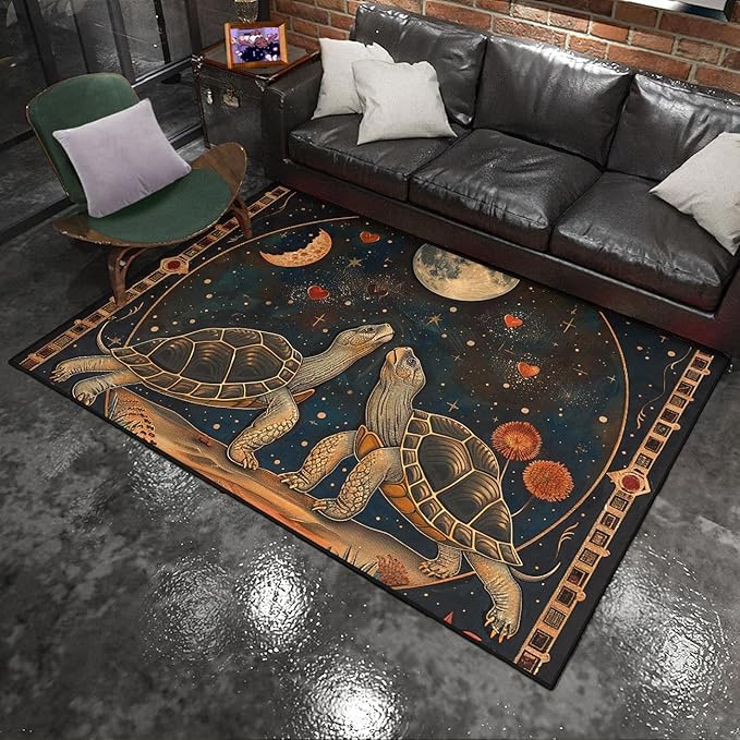 Tortoise Rug for Boys Bedroom - Outer Space Moon Tortoise Rug for Kids Tortoises Theme Rugs, 47" L x 39" W