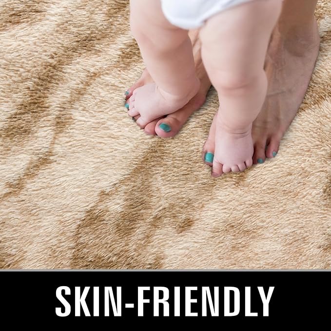 TWINNIS Super Soft Shaggy Rugs Fluffy Carpets, 6x9 Feet, Indoor Modern Plush Area Rugs for Living, Bed Room Kids Room Nursery Home Decor, Upgrade Anti-Skid Rectangular Fuzzy Rug, Beige Brown