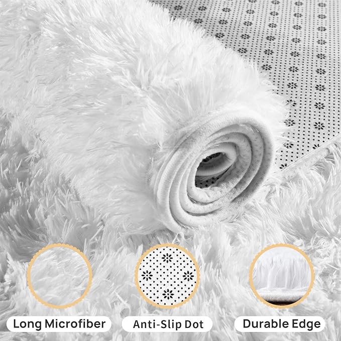 White Fluffy Rug for Bedroom White Fuzzy Rug Non-Slip Indoor Floor Carpet for Living Room Anti-Skid Rectangular Fuzzy Rug 4x6