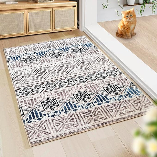 WL&ALLEN Door Mat Entry Rug Washable Mat Indoor Entrance Boho 2x3 Non-Slip,Laundry Room Rug, SoftRug(2'x3',Moroccan)