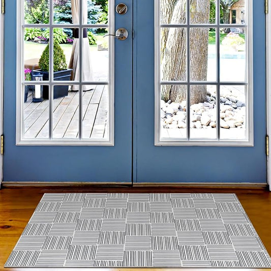 2x3 Door Mat Washable Rug Non-Slip and Stain Proof, Black and White Stripes Small Rug Indoor Doormat for Bedroom Kitchen Bathroom Entryway