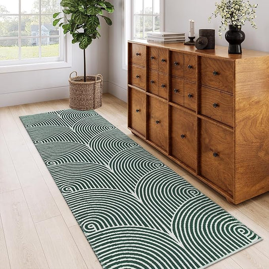 Tiffasea Washable Kitchen Runner Rug 2.6'x8' Hallway Rugs Green Entryway Runner Indoor, Reversible Farmhouse Cotton Hand-Woven Boho Laundry Room Rug Floor Carpet Runners for Bedroom Bathroom