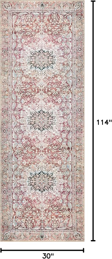 Loloi II Wynter Collection WYN-05 Tomato/Teal 2'-6" x 9'-6", .13" Thick, Runner Rug, Soft, Durable, Printed, Vintage Inspired, Low Pile, Non-Shedding, Easy Clean, Living Room Rug