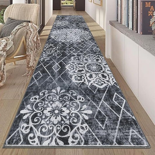 HEBE Hallway Runner Rug 2'8''x12' Washable Vintage Distressed Area Rugs Non Slip Laundry Rug Runner Boho Floor Carpet Runners for Hallways Entryway Laundry Room Kitchen Bathroom