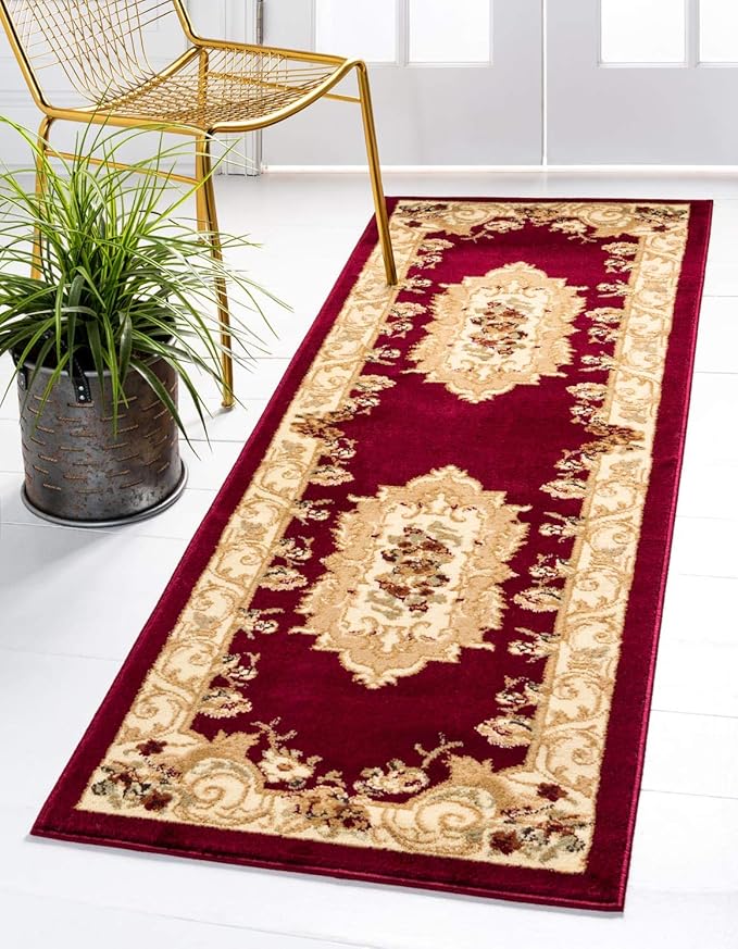 Unique Loom Versailles Collection Traditional Classic Floral Motif Area Rug (2' 2 x 6' 0 Runner, Burgundy/ Ivory)