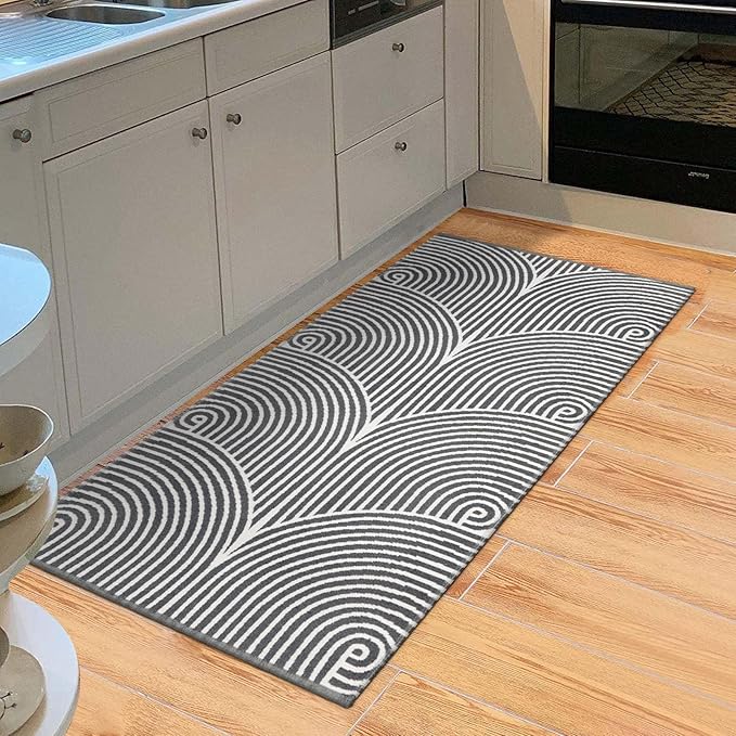 Tiffasea Kitchen Rug 2'x4.3',Machine Washable Bathroom Runner Rug,Cotton Woven Entryway Modern Area Gray Bedroom Front Door Mat Indoor Outdoor Rugs for Hallway/Laundry/Living Room,Grey