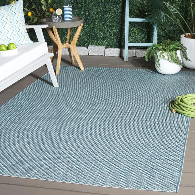 SAFAVIEH Courtyard Collection Area Rug - 5'3' x 7'7', Aqua & Grey, Non-Shedding & Easy Care, Indoor/Outdoor & Washable-Ideal for Patio, Backyard, Mudroom (CY8521-37121)