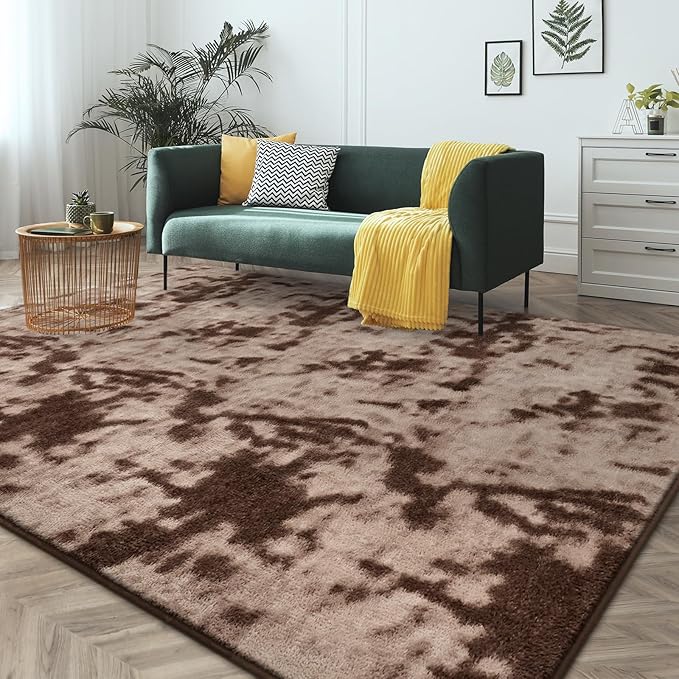 FlyDOIT Large Area Rugs for Living Room Bedroom, 4x6 Ft Tie-Dyed Brown Ultra Soft Comfy Thickened Memory-Foam Indoor Carpets, Cozy Modern Floor Rug for Boys Girls Playroom Dorm Nursery Home Décor
