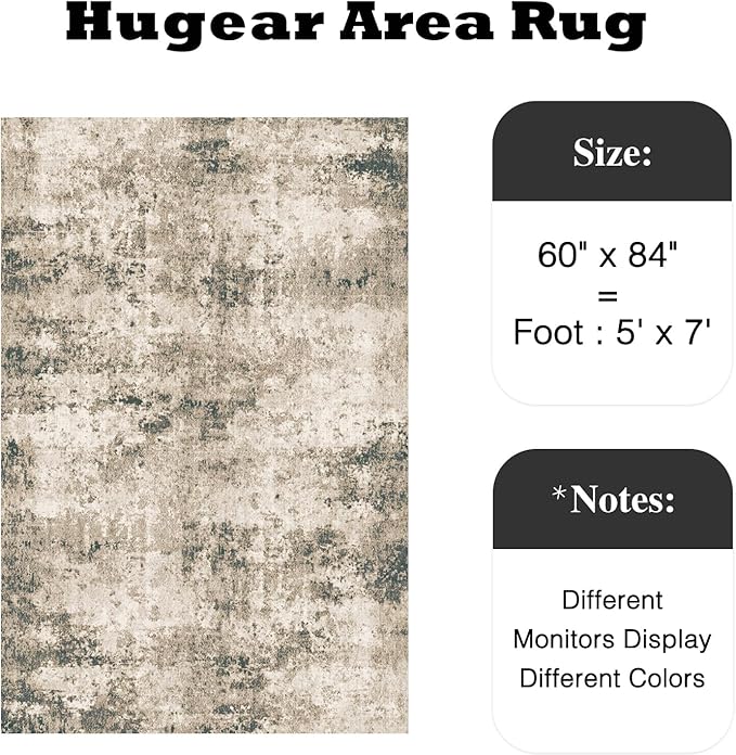 5x7 Washable Rugs Brown Hallway Area Rug Indoor Accent Rug Abstract Non Slip Low Pile Carpet Distressed Throw Aesthetic Rug for Bedroom Living Room Office Dining Room Kitchen Laundry Room